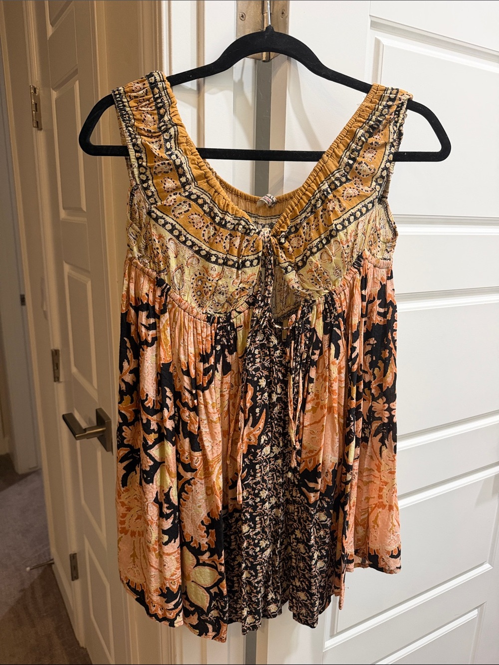 Sleeveless Boho Floral Tunic Top/Dress in Peach and Black